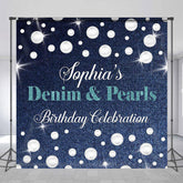 Lofaris Denim Pearls Custom Birthday Celebration Backdrop
